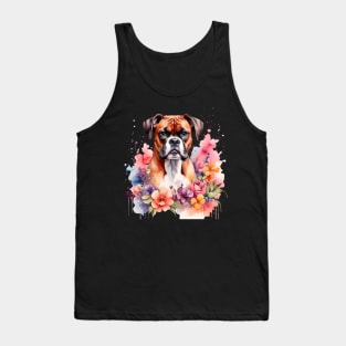 A boxer dog decorated with beautiful watercolor flowers Tank Top